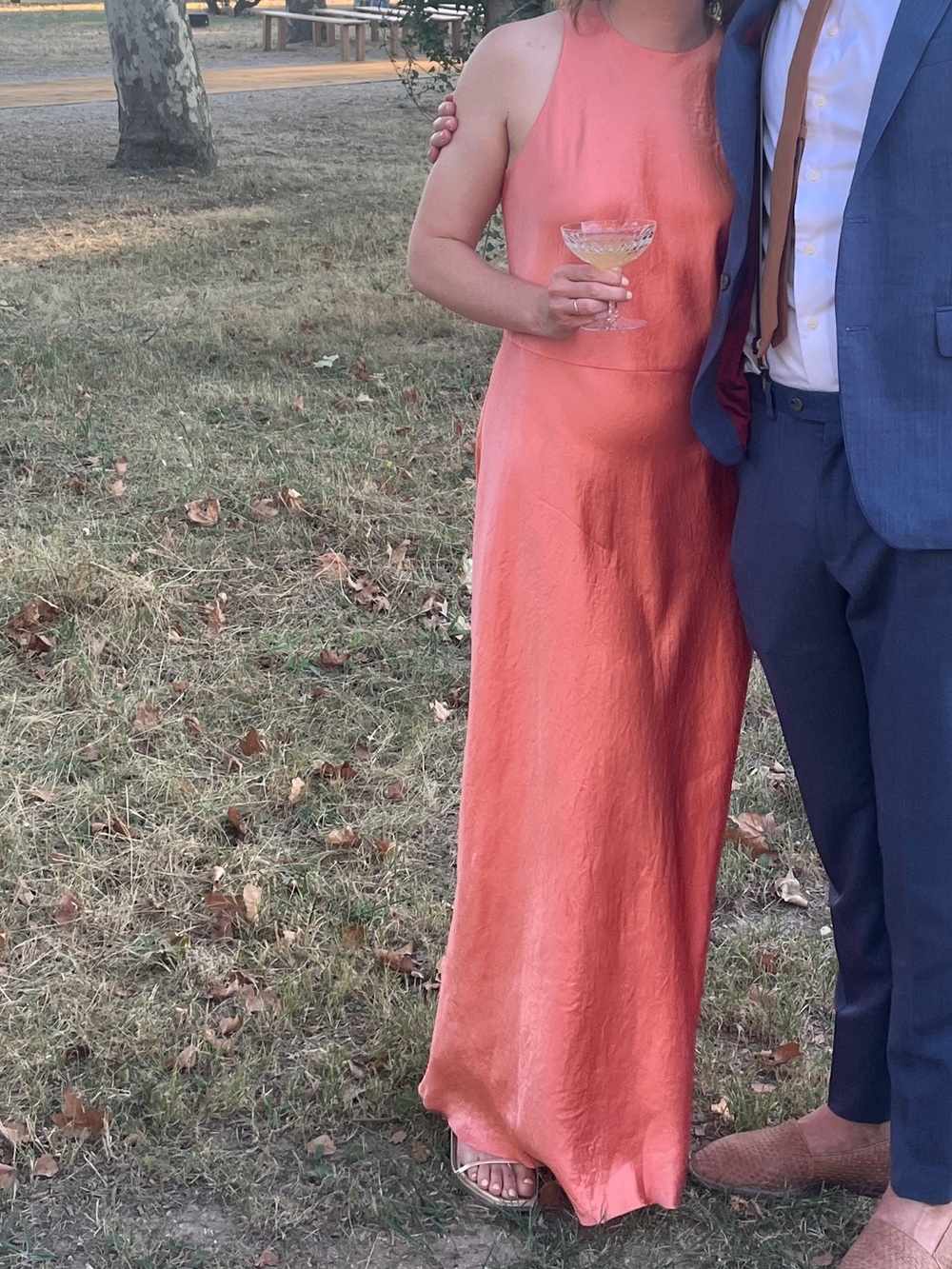 Vince Satin High-Neck Dress, Coral